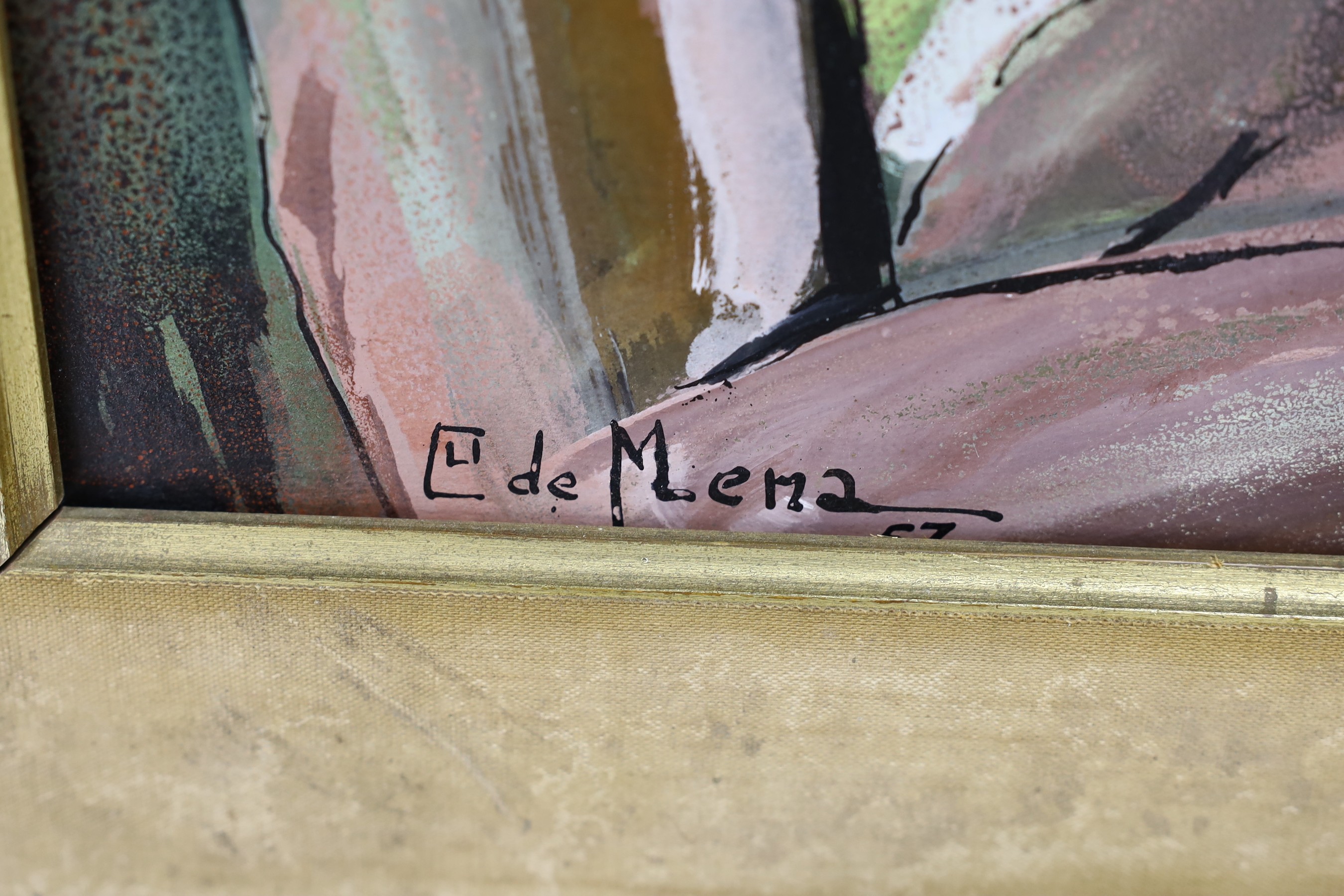 Margarita de Mena, mixed media on card, Mother and child, signed, 38 x 23cm